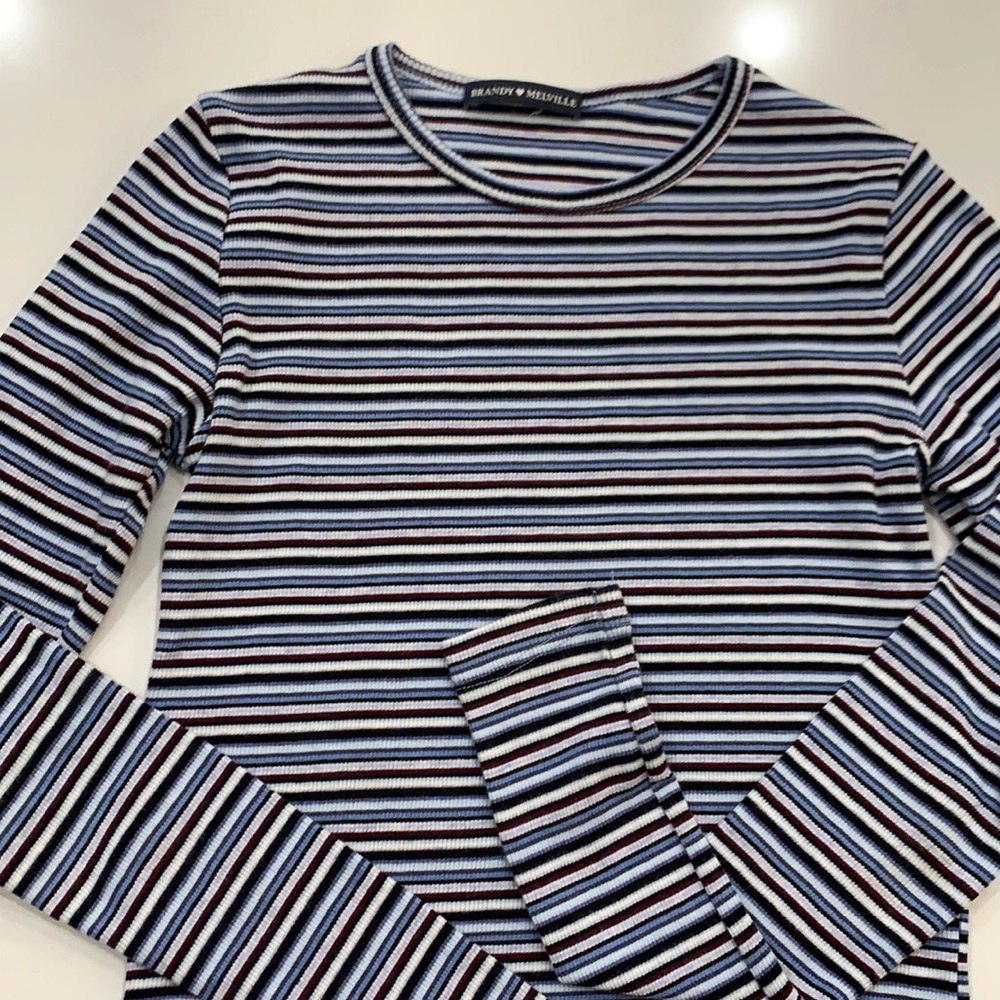 Brandy Melville stripe long sleeve shirt brown and blue